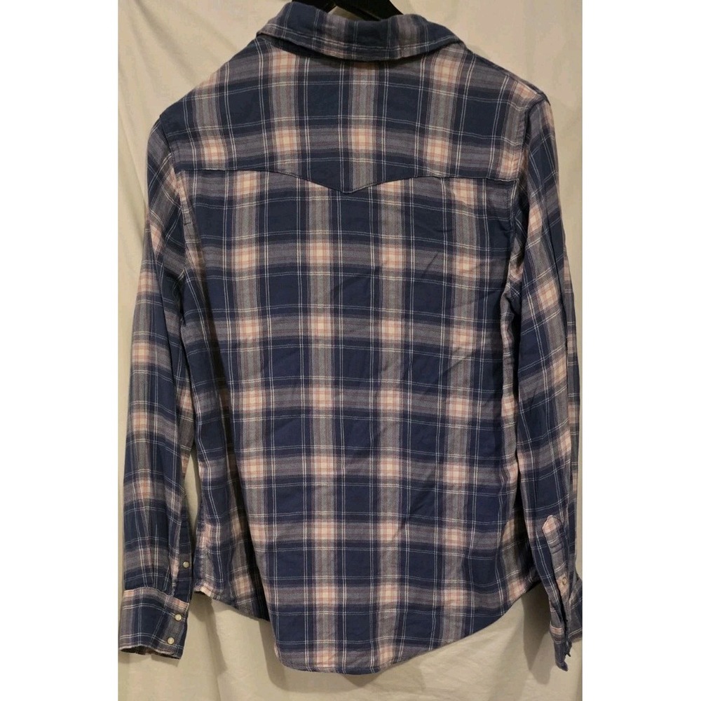 Aerie‎ Vintage Wash Blue Pink Plaid Western Snap Front Flannel Shirt sz M - Picture 3 of 5